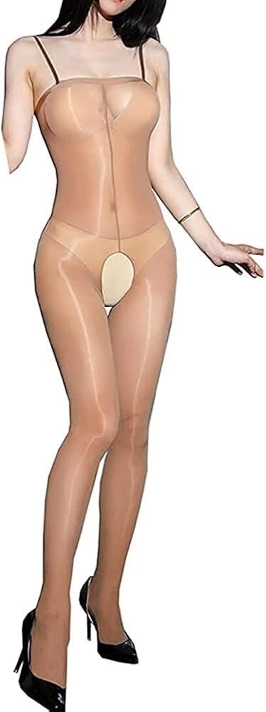 Bodystocking nylonowy ciemny beż – efekt drugiej skóry otwarty krokry