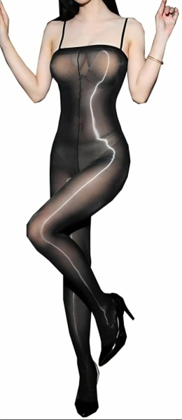 Bodystocking nylonowy czarny – efekt drugiej skóry otwarty krok
