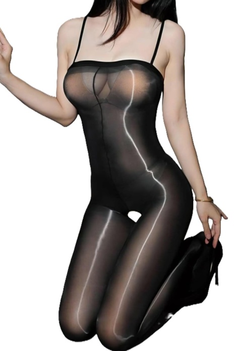 Bodystocking nylonowy czarny – efekt drugiej skóry otwarty krok