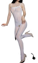 Bodystocking nylonowy biały – efekt drugiej skóry otwarty krok