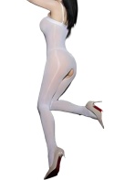 Bodystocking nylonowy biały – efekt drugiej skóry otwarty krok