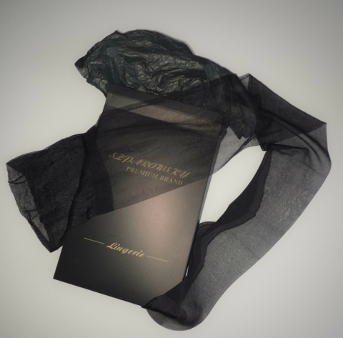 Pończochy do pasa czarne nylonowe efekt połysku Retro Vintage 8447