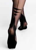 Pończochy do pasa czarne nylonowe efekt połysku Retro Vintage 8447