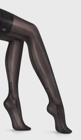 Pończochy do pasa Retro Vintage 20den Czarne z czarnym szwem