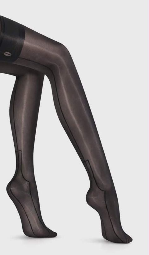 Pończochy do pasa Retro Vintage 20den Czarne z czarnym szwem