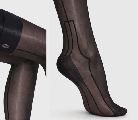 Pończochy do pasa Retro Vintage 20den Czarne z czarnym szwem