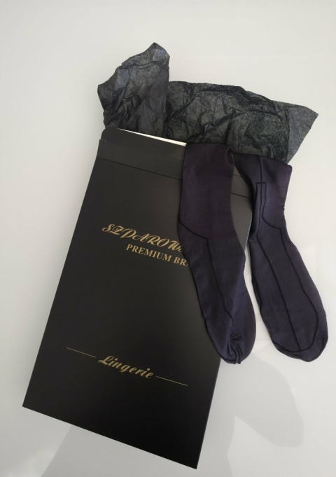 Pończochy do pasa Retro Vintage 20den Czarne z czarnym szwem