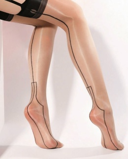 Pończochy do pasa Retro Vintage 20den Cieliste z czarnym szwem