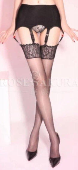 Pończochy do pasa czarne ultracienkie szeroka koronka