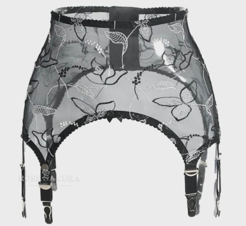 Pas do pończoch czarny haft kwiatowy elegancki regulowany sexy lingerie Vintage