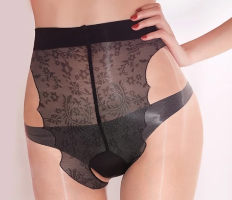 Rajstopy/pończochy ozdobne z otwartym Krokiem Szew cieliste połysk